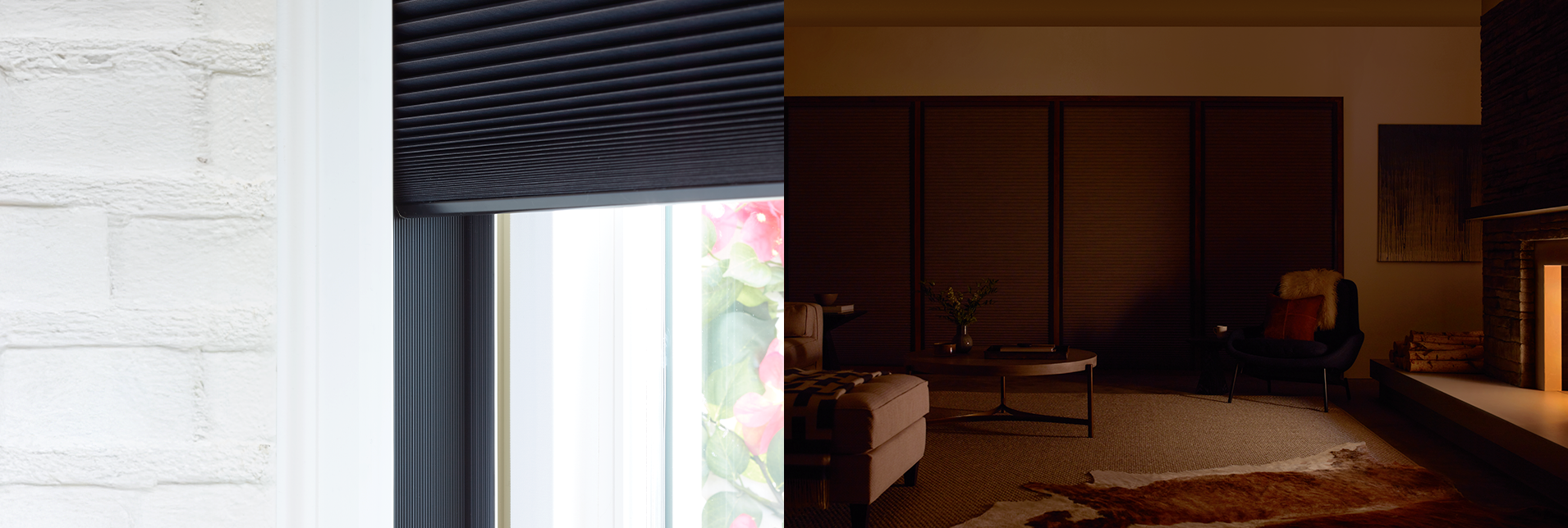 Room-darkening cellular shades with Hunter Douglas LightLock™ System for enhanced blackout and light control.